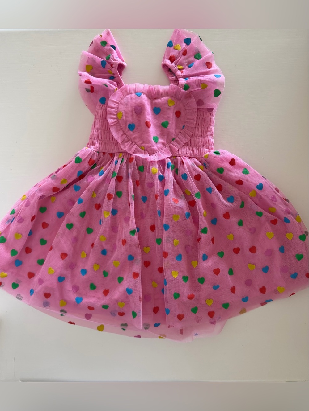 Stella McCartney Kids Pink Tulle Dress with Multicolor Hearts — 2T NWT